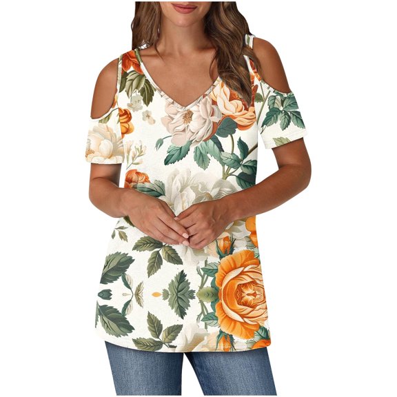 Nmnitkp Womens Tops Boasting V Neck Cold-Shoulder Design Along With Short Sleeve Tops in Versatile Colors for Off the Shoulder Tops for Women Daily Style & Womens Blouses