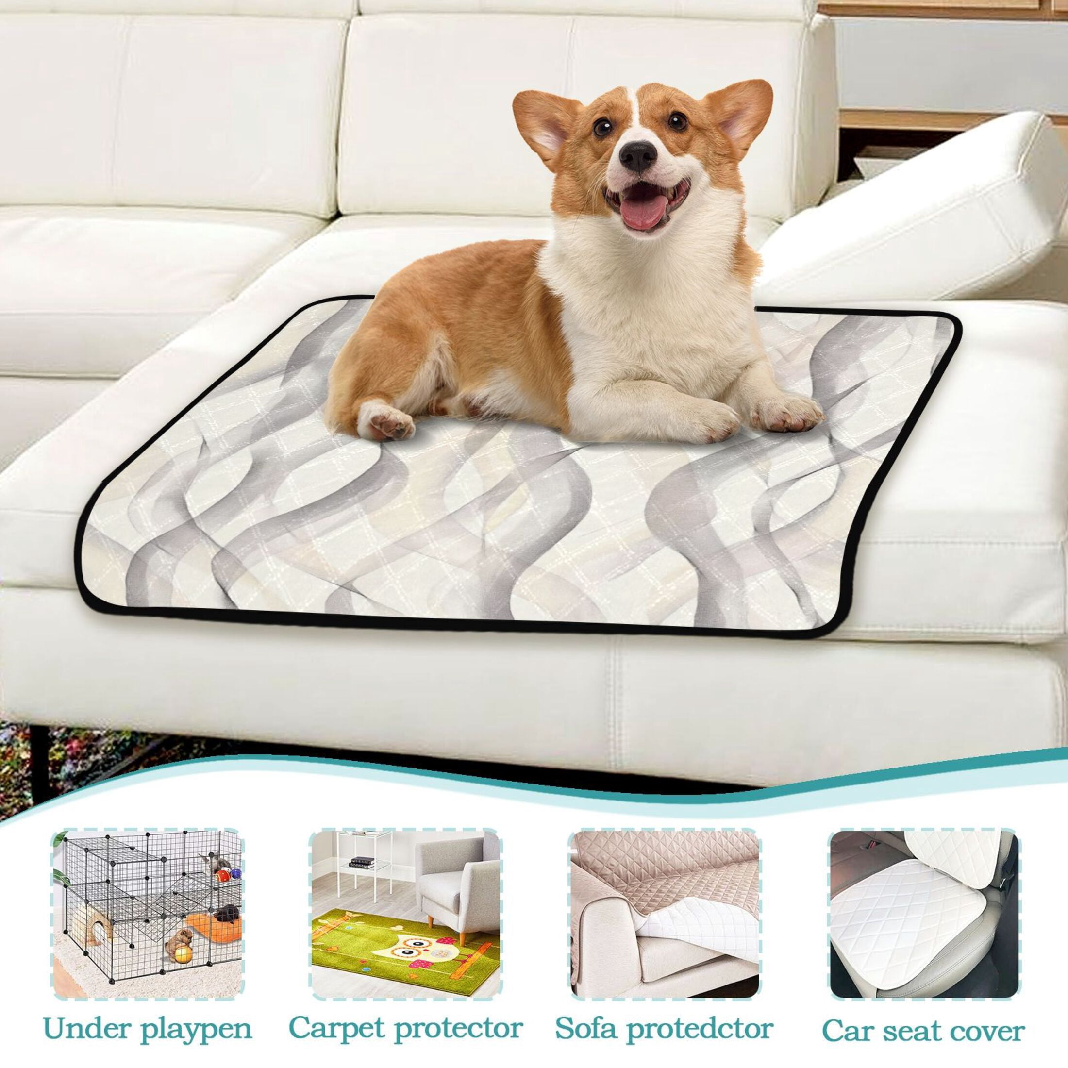 Washable Pet Pee Pads with Super Absorbent Reusable Training Pads for Dogs & Cats Pastel Thin Lines