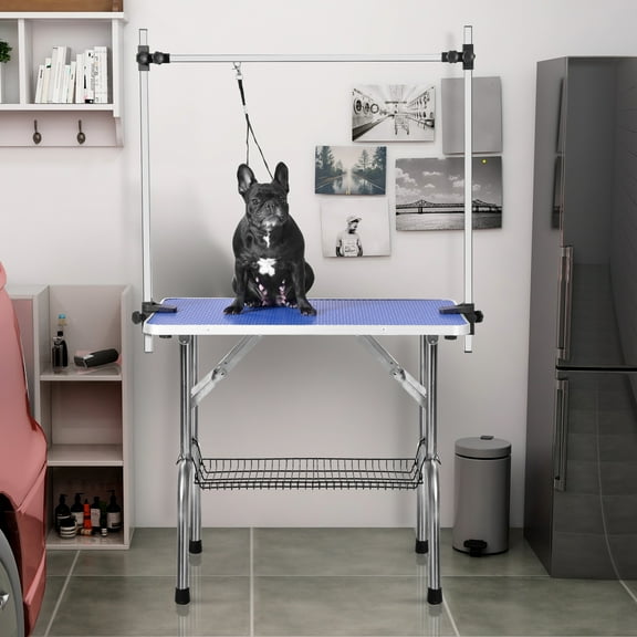 Pefilos 36" Dog Grooming Table for Medium Small Dogs Professional Portable Trimming Table with Arm/Noose/Mesh Tray Pet Grooming Table, Blue