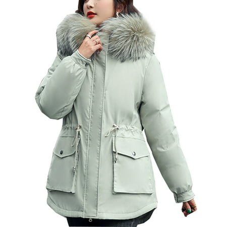 

Winter Coats for Women Warm Fleece Hoodies Solid Thick Padded Loose Puffer Down Long Trench Snow Parka Jacket