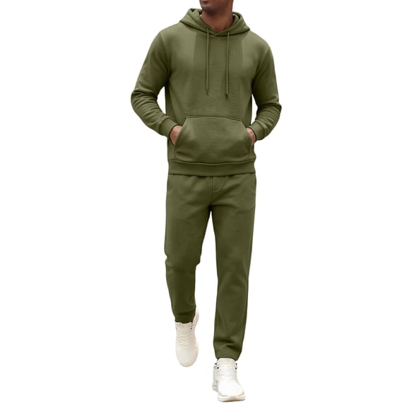 Garbnen Fleece Lined Men Track Suits 2 Piece Set Solid Color Drawstring Hoodies and Jogger Pant Workout Athletic Fluffy Flannel Fuzzy Sweatsuits for Men Green