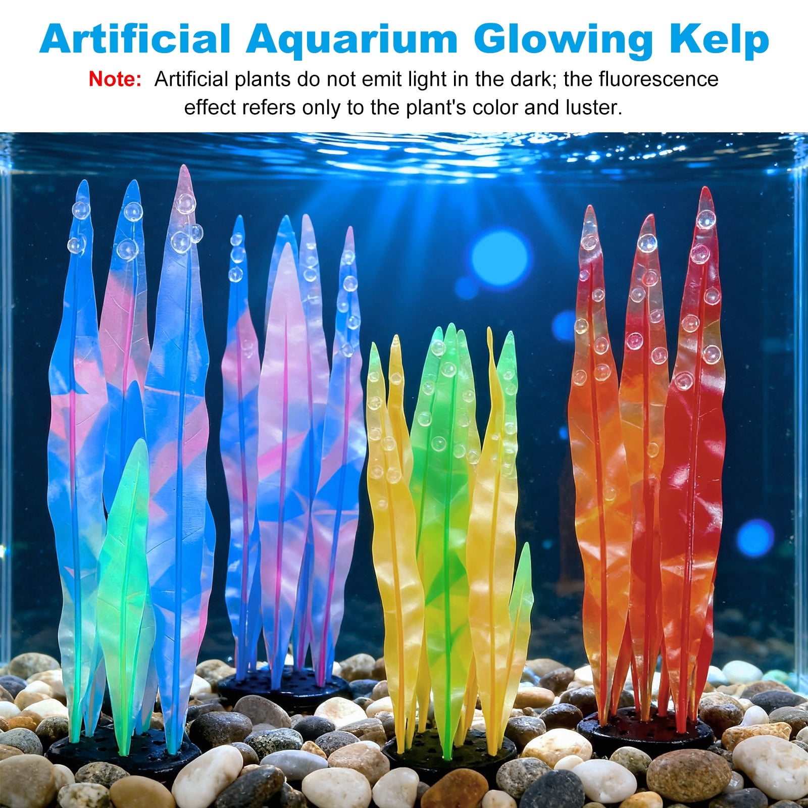 Uxcell Aquarium Decoration, 7"/10"/17" Plastic Fish Tank Plants Artificial Silicone Glowing Kelp Aquarium Plants Ornament, (Pink, 3 Pcs), Intended for Tall Fish Tank Decor / Landscaping