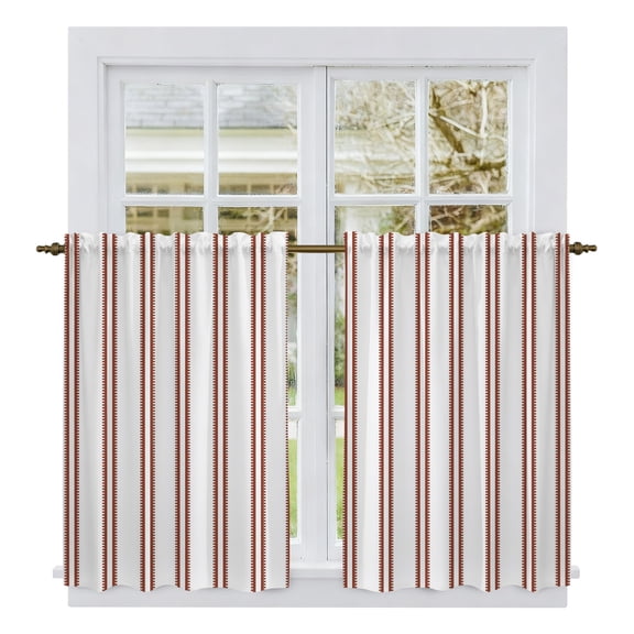 Red Striped Tier Curtains 54 Inch Length, Modern Stripes Farmhouse Simples Rustic Cafe Short Curtains for Bathroom Over Sink, Small Kitchen Curtain Light Filtering Tiered Drapes 2 Panels 27.5"Wx54"L