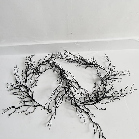 syligr Halloween Black Twig Vine for Fireplace, Gothic Garland for Wall Decor, Spooky Dead Branch Decoration for Indoor, Dark Hanging Party Accent, 6.4FT