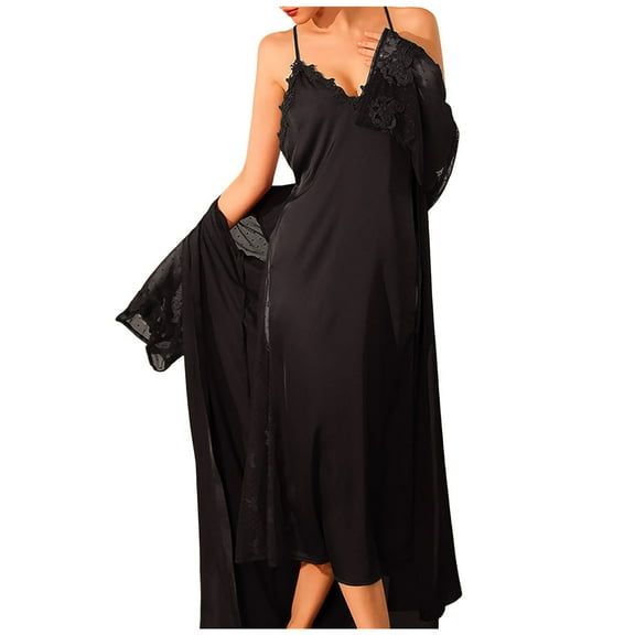 PMVFHDE Women's Ice Silk Long Duster Robe Bathrobe Long Sleeve Home Wear Sleepwear Nightgowns for Women Plus Size