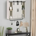 thumbnail image 6 of Rustic Wood Wall Storage Cabinet with Two Sliding Barn Door, 3-Tier Decorative Farmhouse Vintage Cabinet for Kitchen Dining, Bathroom, Living Room, Vintage White, 6 of 7