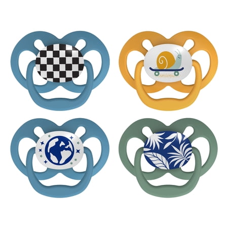 Dr. Brown's Advantage Baby Pacifier, Fully Symmetrical, Silicone Bulb, 6-18m, BPA Free, Snail/Glow, 4 Pack