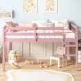 thumbnail image 3 of URTR Twin Size Low Loft Bed with Rails and Ladder, Rubber Wood Twin Loft Bed Frame with Large Under-Bed Space, Low Profile Bedframe for Bedroom, Pink, 3 of 8