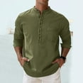 thumbnail image 3 of Men Linen Shirts,Solid Color Long Sleeve Stand-up Collar Button Henley Shirt Office Casual Breathable Blouses Outdoor Fashion Pullover Tops Mens Fall Winter Basic Tees with Pocket S-XXL, 3 of 9