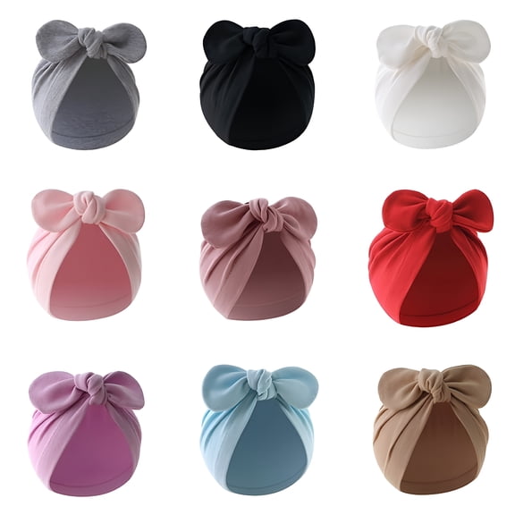 TELOLY Baby Girls Boys Turban Hats Newborn Beanies Hat 9 Pack Soft Cotton Infant Headwraps Bow Knot Caps