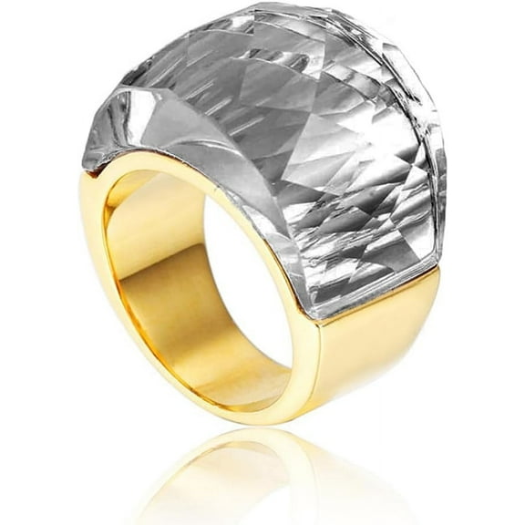 Crystal Glass Stainless Steel Band Ring Gold Plated Fashion Exaggerated Cubic Zirconia Rings Women's Stunning Large Statement Rhinestone Bands Cocktail Party Ring for Ladies Birthday