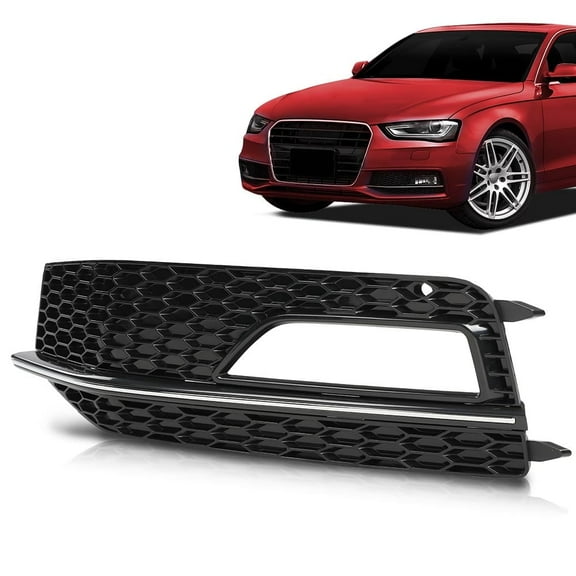 PIT66 Front Bumper Fog Light Cover Grille Left Driver Side Black&Chrome Fit for Audi A4 S-Line B8.5 2013-2016/Fit Audi A4 S4 B8.5 2013-2016 8K0807681L 8K0807681N