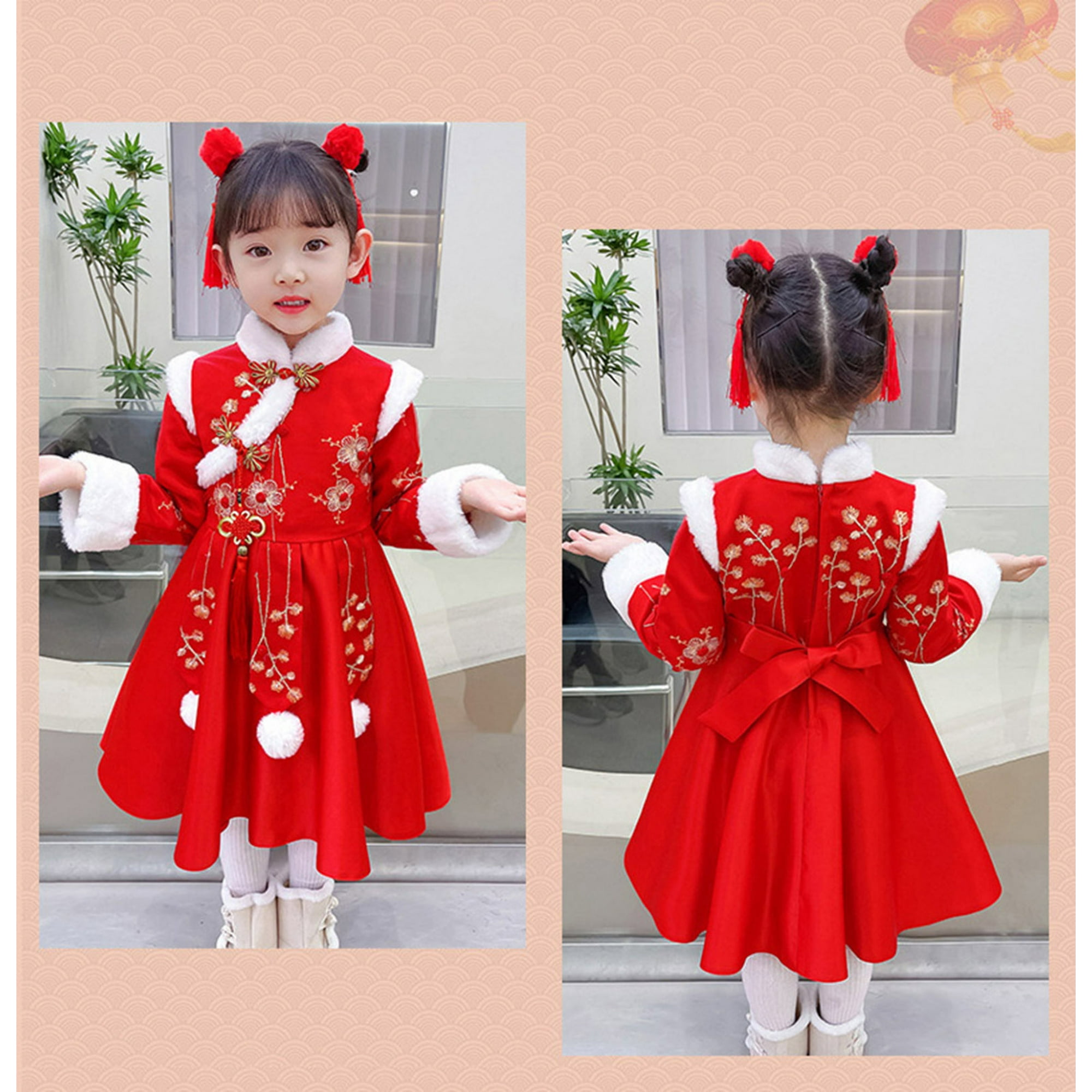 nsendm Big Kid dress Clothes for Girls 4 5 Years Old Clothes Girls Kids Princess Suit Toddler Tang Year Chinese Thick Casual Dresses Girls Clothes Red