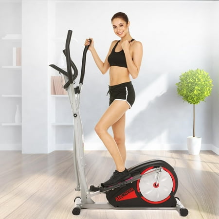 Elliptical Machine Trainer Magnetic Smooth Quiet Driven Elliptical Bike 2 in 1 Digital Monitor Large Window LCD Screen Time/Speed/Calorie/Distance/Heart