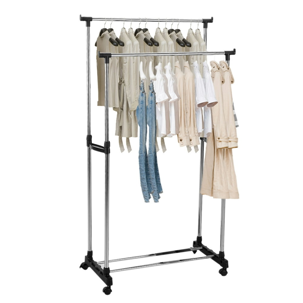 KARMAS PRODUCT Double Rod Clothes Rack Height Adjustable Hanging ...