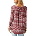 thumbnail image 3 of Fancyglim Womens Tunic Tops Long Sleeve Pleated Blouses Casual Floral Loose Henley Shirts Burgundy S, 3 of 6