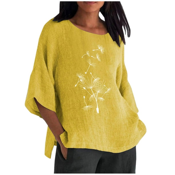 Zodggu Womens Cotton Linen T-Shirts 2023 Crewneck Gauze Blouses Tees Plus  Size Loose Casual Tunic Tops Fashion Side Slit Short Sleeve Womens Tops