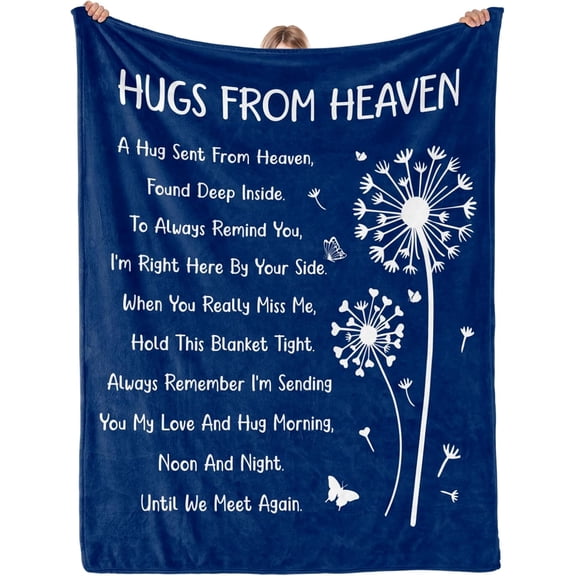 Memorial Sympathy Gifts for Loss of Loved One Mom Dad, Bereavement Gift Ideas, Best Bereavement Gifts, Hugs from Heaven Memorial Sympathy Throw Blanket for Couch 60" x 50" - Blue