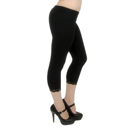 - Vivian's Fashions Capri Leggings - Cotton, Lace (Misses and Misses Plus Sizes)