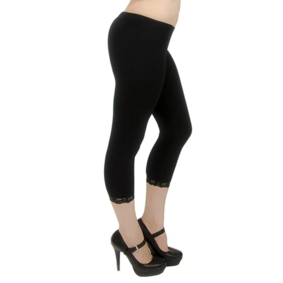 Vivian's Fashions Capri Leggings - Cotton, Lace (Misses and Misses Plus Sizes)