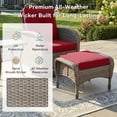 thumbnail image 4 of Unnifurnzi Patio Ottoman Set of 2-All Weather Wicker Outdoor Footstool with Removable Cushions Outdoor Olefin Fabric Outdoor Foot Rest for Deck Porch Balcony Garden-Gray/Red, 4 of 7