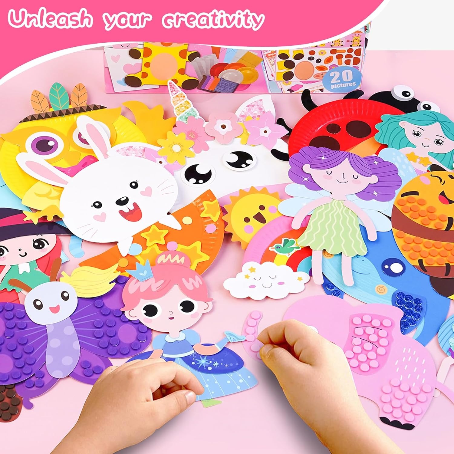 20 Animal Arts & Crafts Kit for Kids 4-6, All-Inclusive Toddler Craft Box with Paper Plates, Puppets, Fun Activities, Tigers, Lions (134 Characters) (Princess)