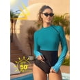thumbnail image 3 of Alove Womens Long Sleeve UPF 50+ Rash Guard Top with Thumb Hole Swim Shirts Gradient Color Block Swim Tops with Shoulder Zipper, 3 of 8