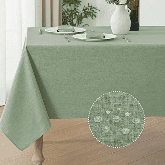 Waterproof Linen-Look Rectangle Tablecloth, Stain Wrinkle Resistant Washable Fabric Table Cover for Dining Room, Party, Camping & Outdoor Use (Sage Green, 52x70 Inches)