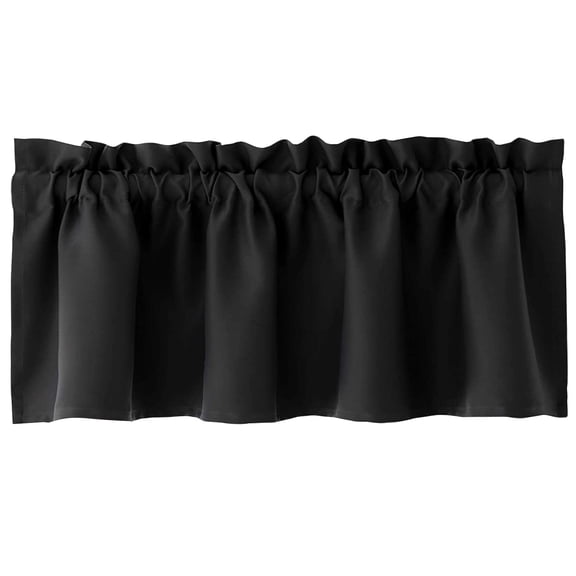 Brixlen Solid Black Cafe Valance Curtain, 45×175 Inch Rod Pocket Light Filtering Window Valance, Breathable Cotton Short Curtain for Kitchen Bedroom