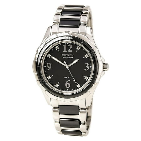 CITIZEN Women's EM0031-56E Diamond Eco-Drive Black Dial Steel and Black Ceramic Watch