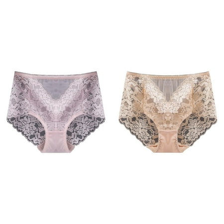2-Pack Women s Mid High Waist Lace Panties Seamless Brief Briefs Panties for Women Sheer Panties Thong Dark Panties for Women Swimwear for Women Bikini Brief High Waist Thong Panties Womens Lace