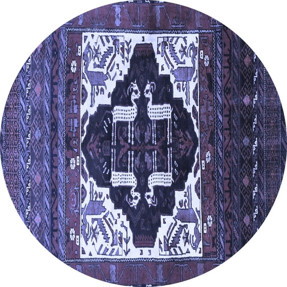 Ahgly Company Machine Washable Indoor Round Persian Blue Traditional Area Rugs, 6' Round