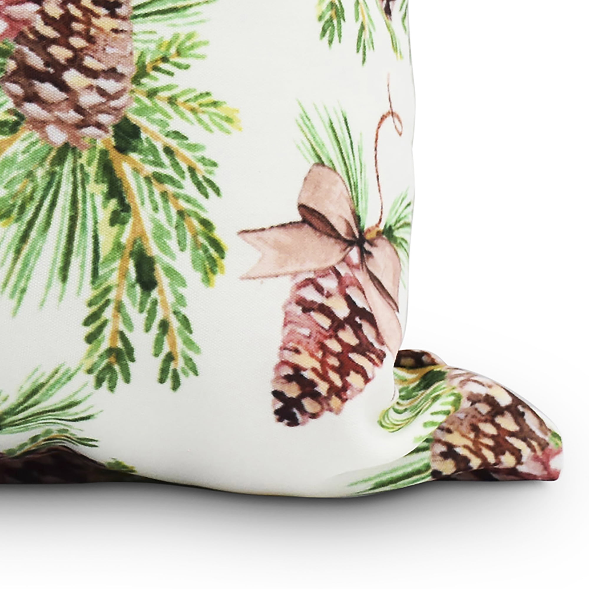 Greenery 18 Inch Off White Holiday Print Decorative Throw Pillow