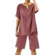 thumbnail image 1 of Conjuntos de 2 piezas para mujer: blusa de pierna ancha y pantalones elásticos, camisa informal de manga corta, ropa urbana de moda para el verano, 1 of 4
