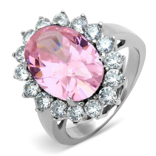 Alamode TK3676-10 Bague en Acier Inoxydable Poli pour Femmes avec Synthétique Rose - Taille 10