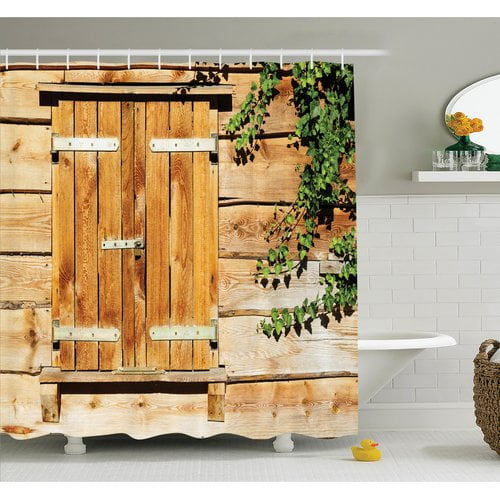 Ambesonne Countryside Shutters Shower Curtain Set
