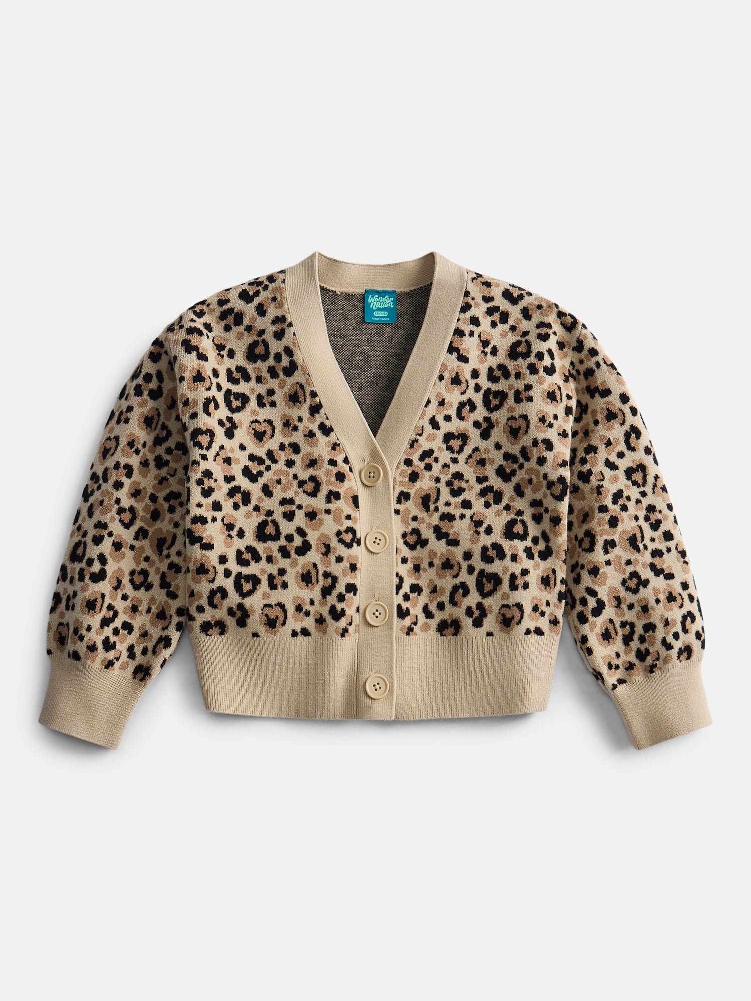 Wonder Nation Girls' Button Front Cardigan Sweater with Long Sleeves, Sizes 4-18 & Plus