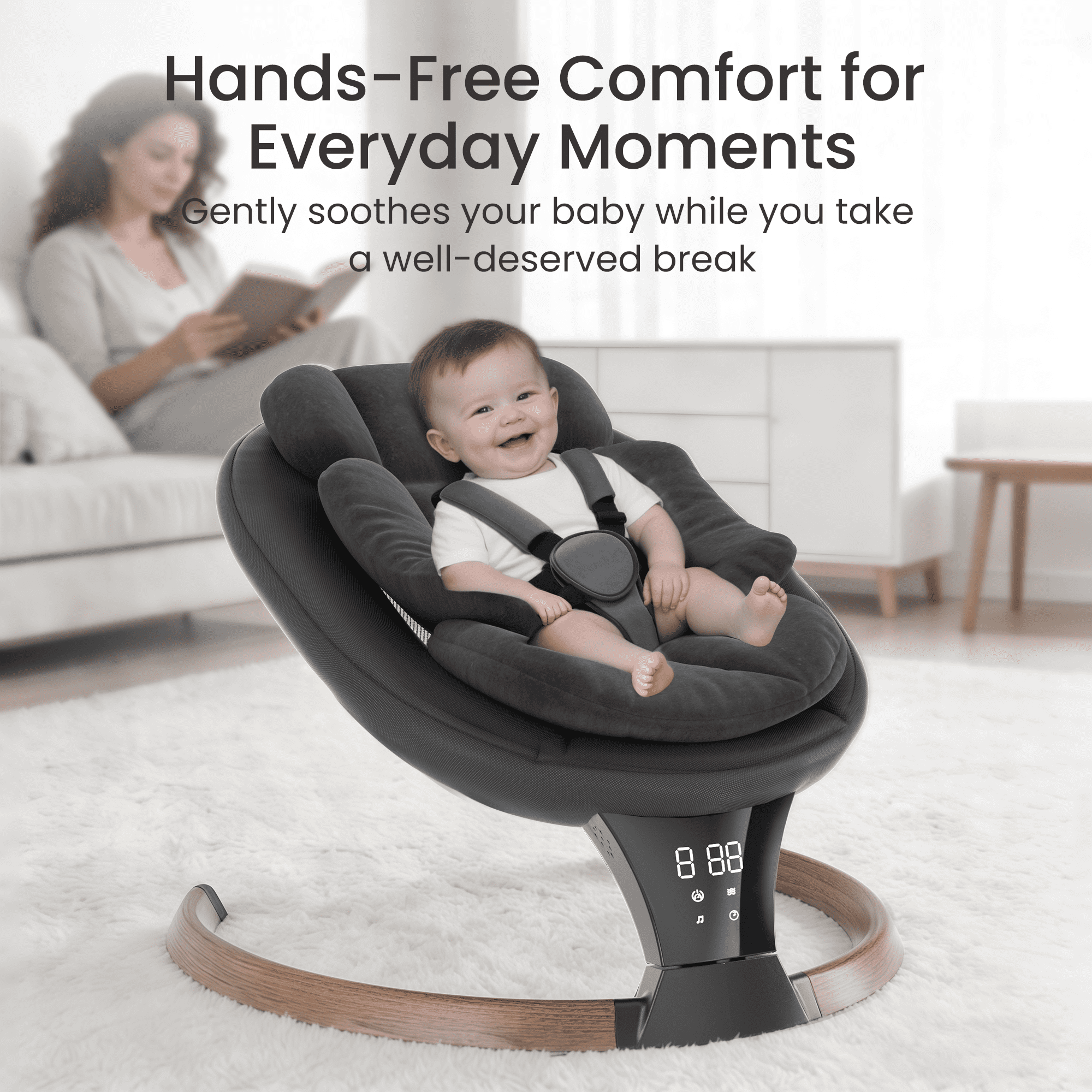 TouHeart Electric Baby Swing for Infant,5-Speed Sway & Vibration, Remote Control,10 Lullabies,Black