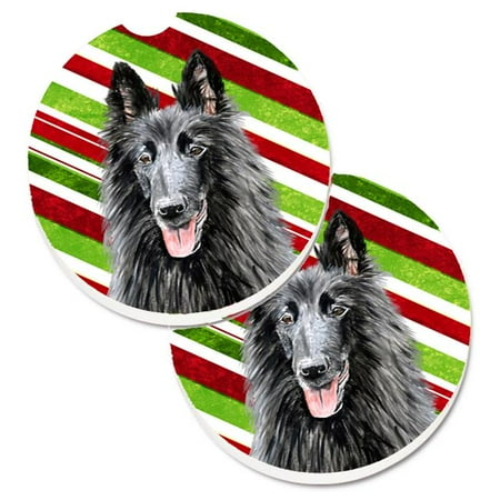 

Belgian Sheepdog Candy Cane Holiday Christmas Set of 2 Cup Holder Car Coaster