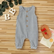 Patpat Baby Striped Overalls Round Neck Jumpsuit