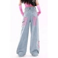 thumbnail image 4 of HLSOHJP Women's Splicing Butterfly Patterns Blue Denim Thin Jeans Street Style American Casual Trousers Female High Waist Straight Pants, 4 of 6