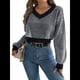 thumbnail image 1 of Suéter Corto de Mujer con Cuello en V y Larga, Jersey de Punto Negro L, 1 of 10