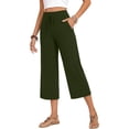 thumbnail image 5 of Cotton Capris for Women Loose Fit Casual Summer Pants Fashion Comfortable Capris Loose Capris Womens Trousers Wide Waistband Wide Leg Pull On Pants Stretchy Work Pants Elastic Waist Blackish Green L, 5 of 9