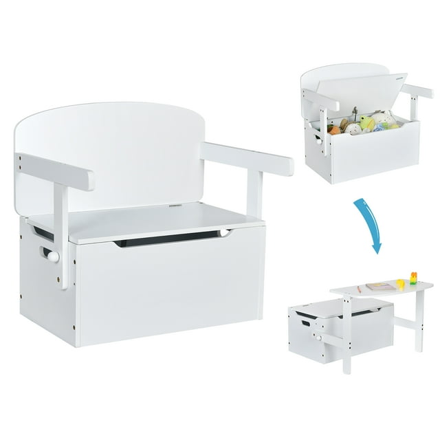 Costway 3-in-1 Kids Convertible Storage Bench Wood Activity Table and Chair Set