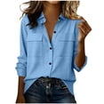 thumbnail image 2 of Karight Women's Long Sleeve Button Down Blouse with Chest Pockets Casual Loose Fit Collared Shirt Top, 2 of 9