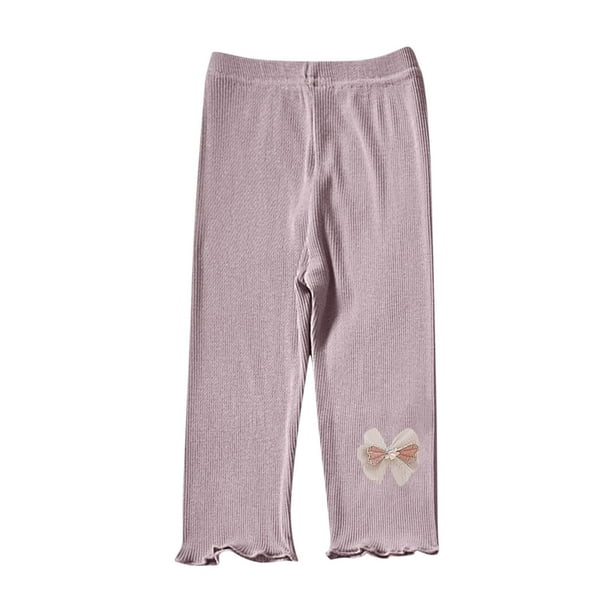 Odeerbi 1-7 Años Niñas Mallas de Punto de Canalé Con Ribete de Lechuga Mallas Elásticas Capris Pantalones de Verano Casual Cintura Elástica Pantimedias Recortadas