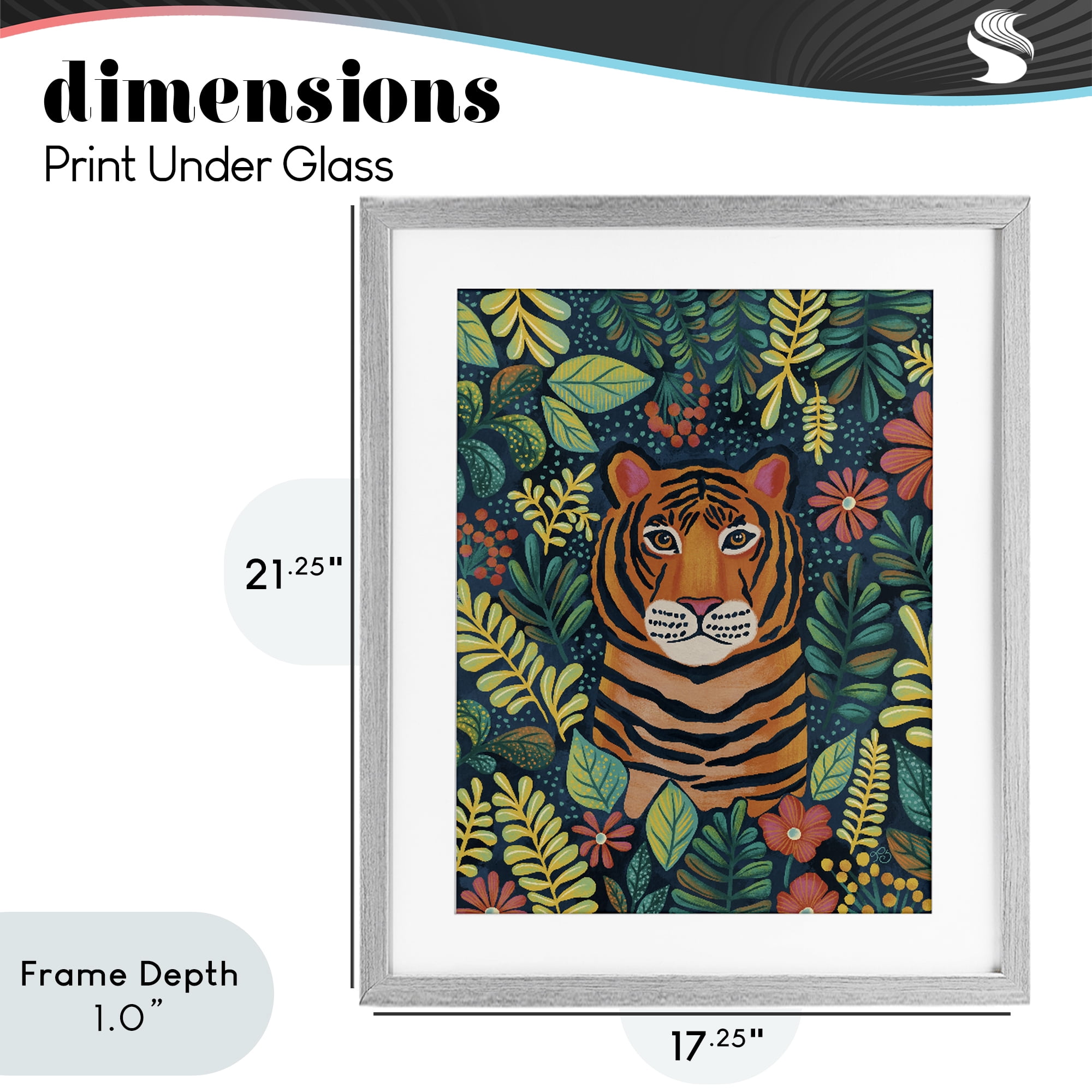 Stupell Industries Exotic Leaf Pattern Tiger Gray Framed Print Under Glass, design by Lisa R Dumm