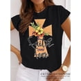 thumbnail image 1 of Camiseta básica con estampado de girasol para mujer, ropa informal con cuello redondo, suave al tacto, Harajuku, Y2K, 1 of 4