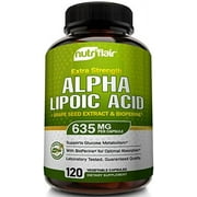 NutriFlair Alpha Lipoic Acid 600mg per Capsule, 120 Vegetarian Capsules - with Grape Seed Extract and BioPerine Black Pepper - Gluten Free, Soy Free, Non-GMO Dietary Supplement