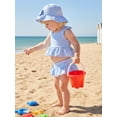 thumbnail image 5 of BemeyourBBs Toddler Baby Girl Striped Swimsuit Infant Bathing Suit 3 Pieces Swimsuits Bow Tank Top with Ruffle Shorts Set Sun Hat Rash Guard Swimwear Summer Beach Wear, 5 of 9